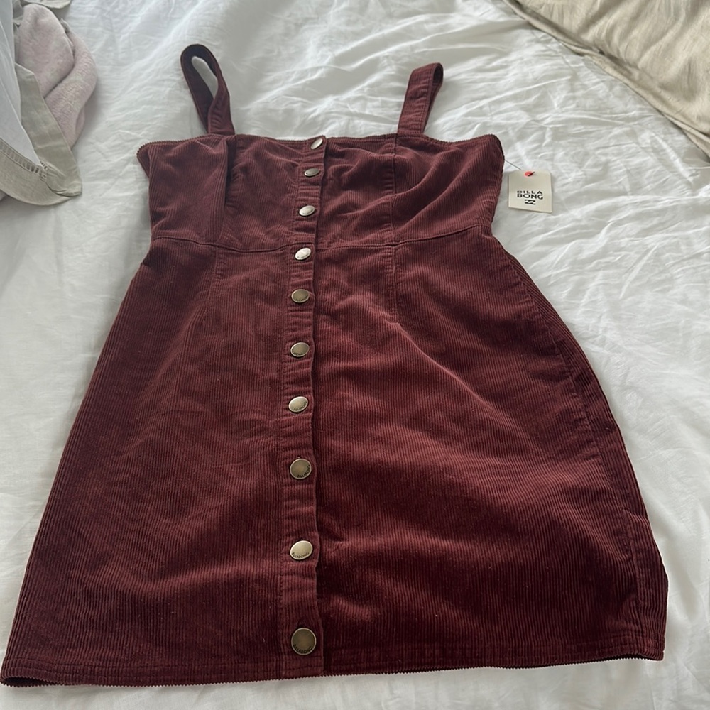 Billabong “Sweet On You” Corduroy Button Down Dress Burgundy